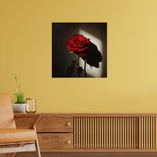 Póster Rosa Roja Sombra - Dramático claroscuro Floral Ar