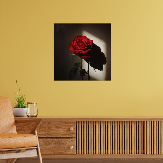 Póster Rosa Roja Sombra - Dramático claroscuro Floral Ar (Salón 2)