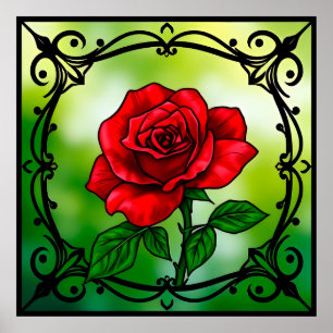 Póster Rosa roja vibrante
