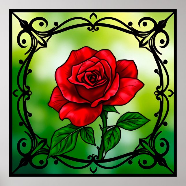 Póster Rosa roja vibrante (Frente)