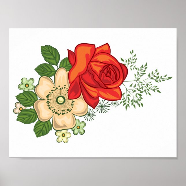 Póster Rosa Roja y Daisies (Frente)