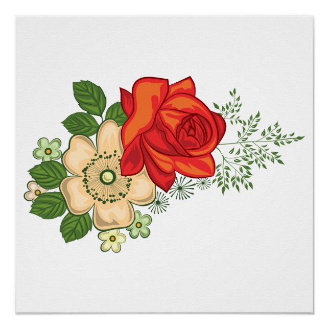 Póster Rosa Roja y Margaritas (Anverso)