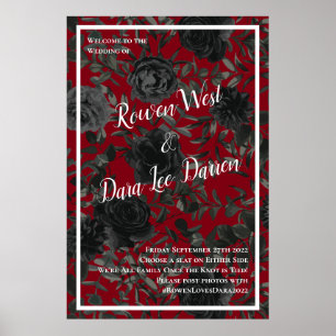 Póster Rosa rojo y negro Boda gótico Rótulo de ceremonia 