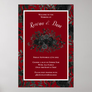 Póster Rosa rojo y negro Boda gótico Rótulo de ceremonia