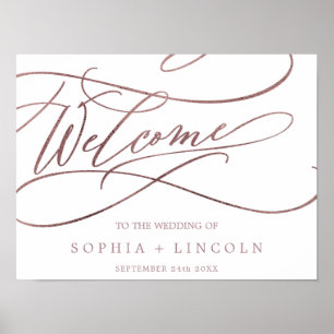 Póster Rosa romántico caligrafía de oro Boda de bienvenid