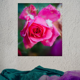 Póster Rosa rosa con copos de nieve