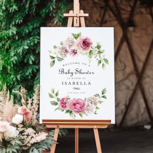 Póster Rosa rosa Hydrangea Chica de arco floral Baby Show