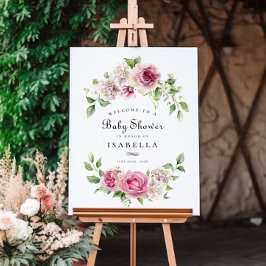 Póster Rosa rosa Hydrangea Chica de arco floral Baby Show