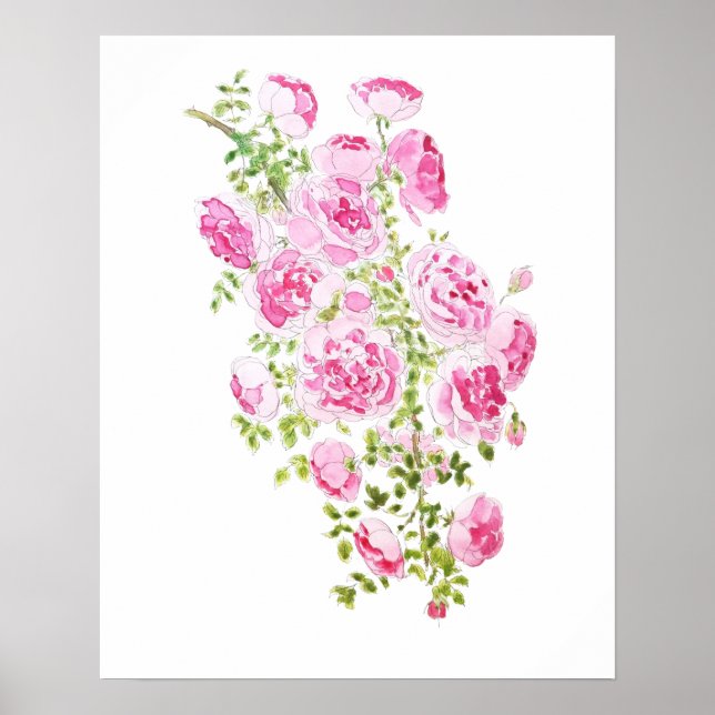 Póster rosa rosa rosa rosa y acuarela abstracto (Frente)