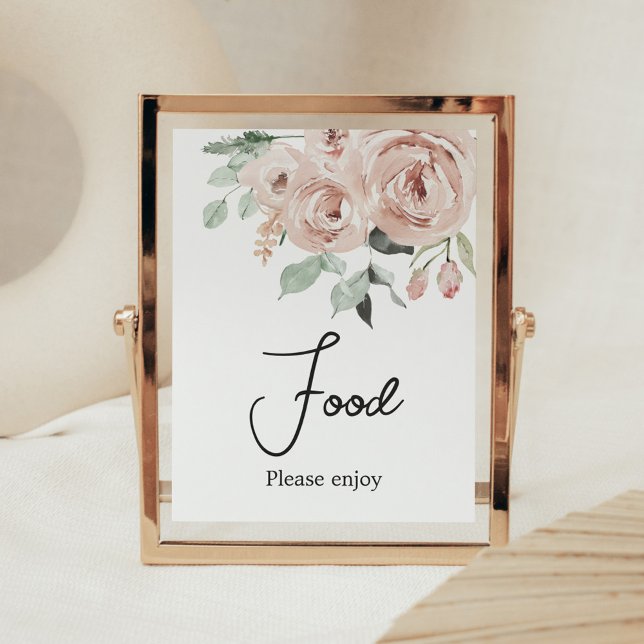 Póster Rosa rosa sucio es una comida Baby Shower Chica (It's a Girl Dusty Pink Rose Baby Shower Food Sign)