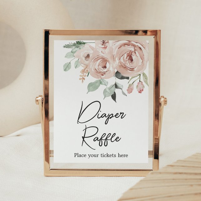 Póster Rosa rosada polvorienta Es un pañal Chica (It's a Girl Dusty Pink Rose Baby Shower Diaper Raffle Sign)