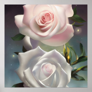Póster Rosa rosada y rosa blanca Starry Pastel