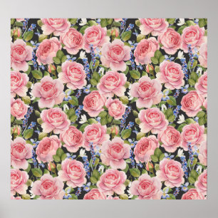 Póster Rosa rosado inglés: color de agua oscuro