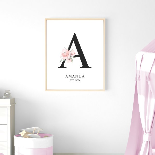 Póster Rosa Rubor Letra rosa 'A' Nursery Name Wall Art (Subido por el creador)