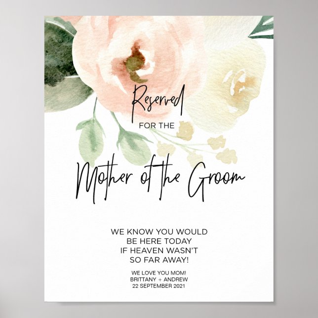 Póster Rosa Rubor reservada para la Boda Madre de Groom (Frente)