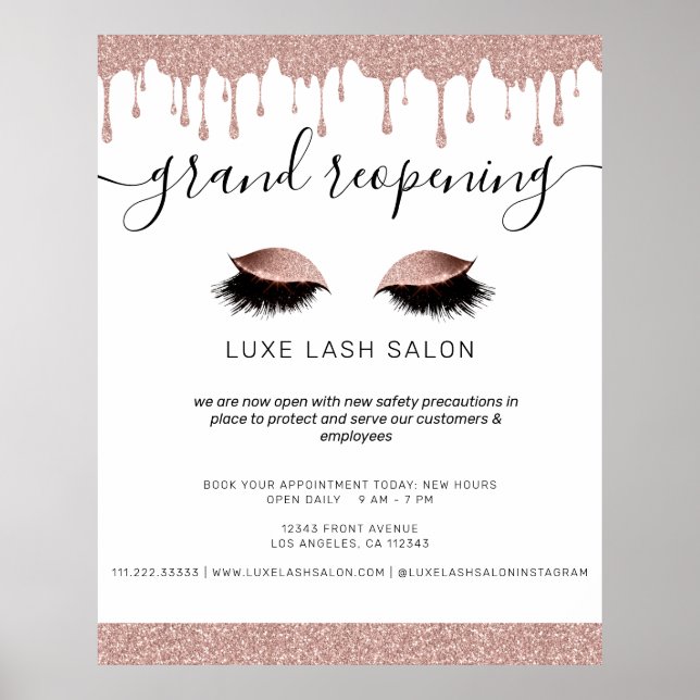 Póster Rosa Salón De Belleza De Oro Reabriendo Seguridad  (Frente)