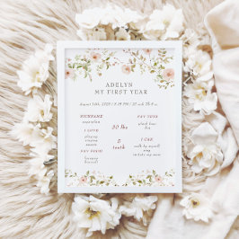 Póster Rosa salvaje bebé primer cumpleaños Rótulo de esta