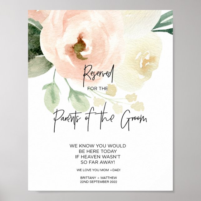 Póster Rosa Sonrojado Reservado Padres del Novio Querida  (Frente)
