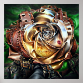 Póster Rosa Steampunk con cara surrealista - Flor mecánic
