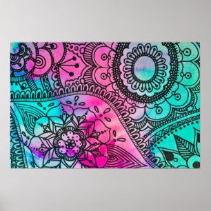 Póster Rosa tribal floral del modelo y poster de la
