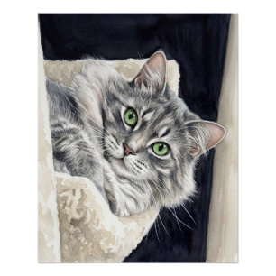 Póster Rosa un gato con ojos verdes llamativos