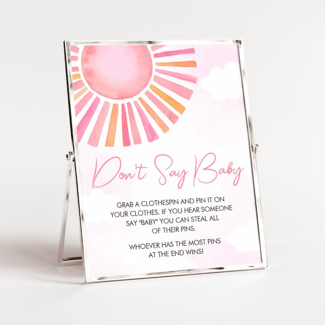 Póster Rosa Un pequeño rayo de sol no digas bebé (Girl Sunshine Baby Shower Don't Say Baby Sign)