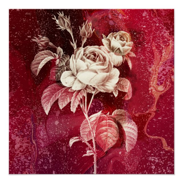 Póster ROSA ÚNICA sobre fondo rojo (Anverso)