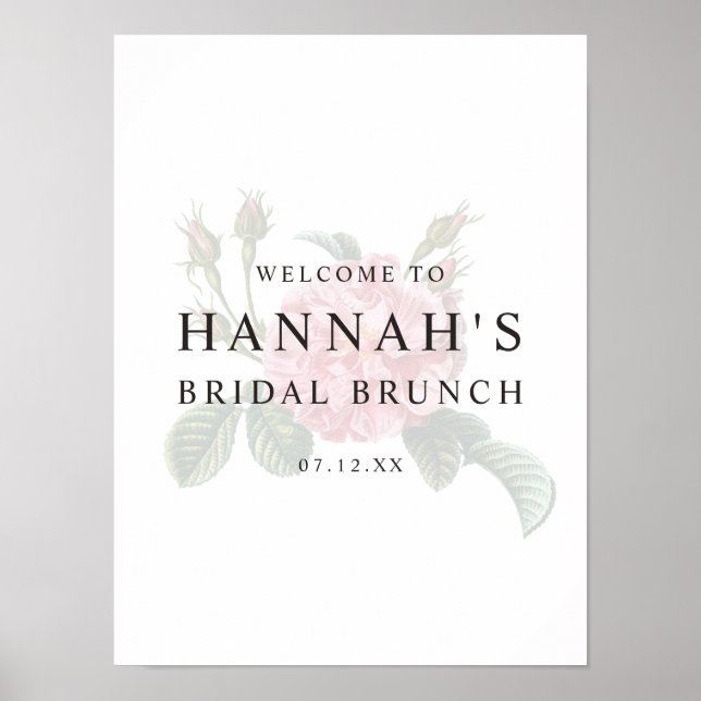 Póster Rosa único romántico ducha de novia (Frente)