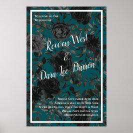 Póster Rosa Verde azulado negro Boda gótica elegante