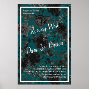 Póster Rosa Verde azulado negro Boda gótica elegante