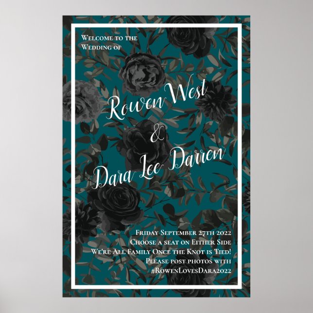 Póster Rosa Verde azulado negro Boda gótica elegante (Frente)
