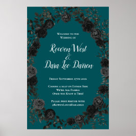 Póster Rosa Verde azulado negro Boda gótica elegante