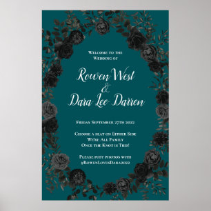 Póster Rosa Verde azulado negro Boda gótica elegante