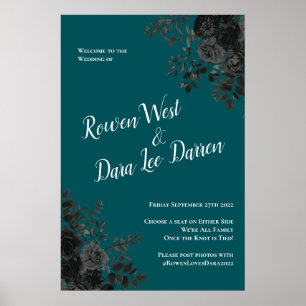 Póster Rosa Verde azulado negro Boda gótica elegante