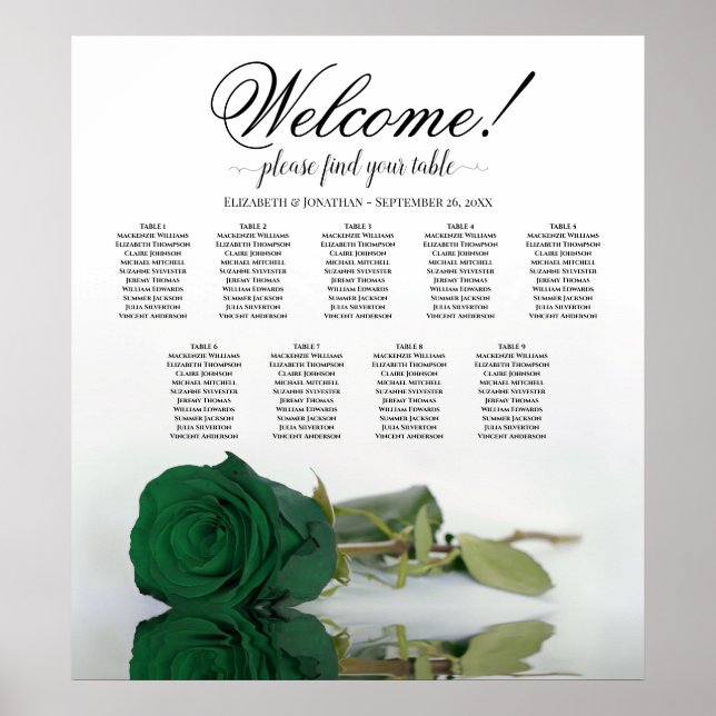 Póster Rosa verde esmeralda 9 Cuadro de asientos Boda de  (Frente)