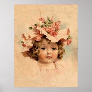 Póster Rosa Vintage Bonnet Chica
