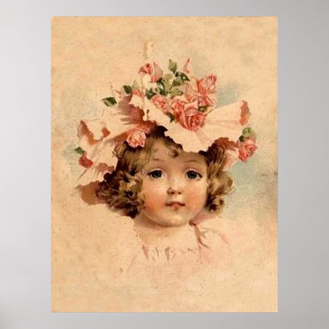 Póster Rosa Vintage Bonnet Chica (Frente)