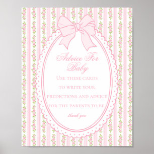 Póster Rosa Vintage Consejo Floral Elegante para Baby Sho