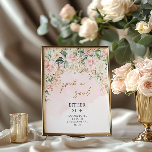 Póster Rosa y oro pastel Boho Escoge un asiento (Boho pastel pink and gold Pick a seat Poster)