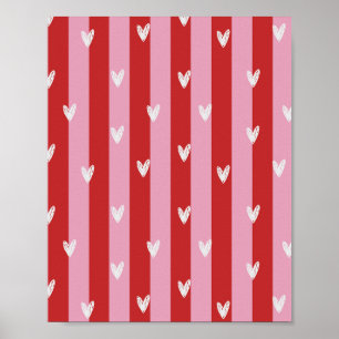 Póster Rosa y rojo, corazón rayado