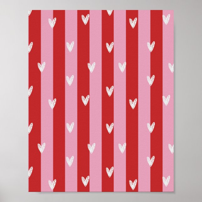 Póster Rosa y rojo, corazón rayado  (Frente)