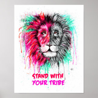 Poster rosa y verde - Impresión de leones.