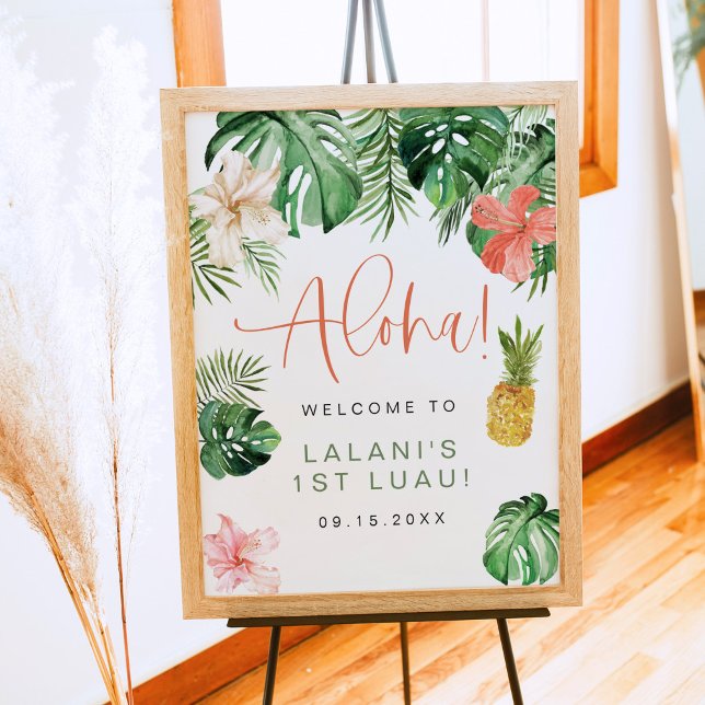 Póster Rosado Tropical LALANI Hibiscus Luau Primer cumple (Subido por el creador)