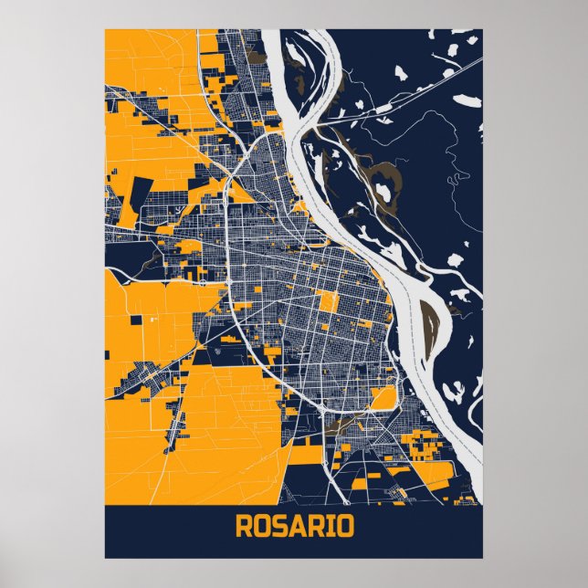 Póster Rosario - Argentina Mapa de la ciudad de Bluefresh (Frente)