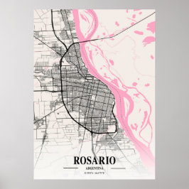 Póster Rosario - Mapa de la ciudad napolitana de Argentin