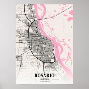 Póster Rosario - Mapa de la ciudad napolitana de Argentin