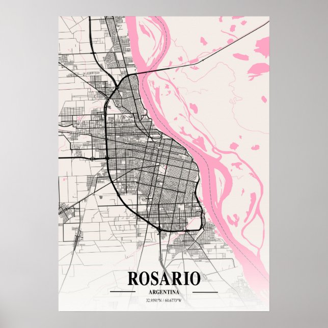 Póster Rosario - Mapa de la ciudad napolitana de Argentin (Frente)