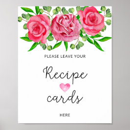 Póster Rosas acuarela deja tu tarjeta de receta aquí