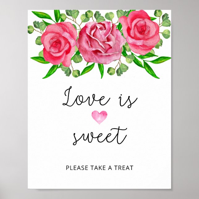 Póster Rosas acuarela el amor es dulce toma un regalo (Frente)