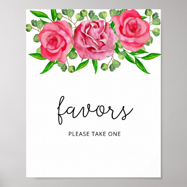 Póster Rosas acuarela favores por favor tome un cartel (Frente)